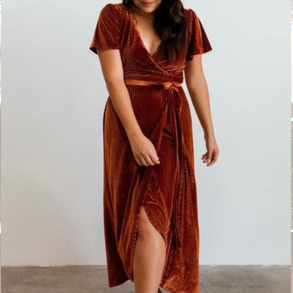 Baltic Born Andi Ribbed Velvet Wrap Dress copper